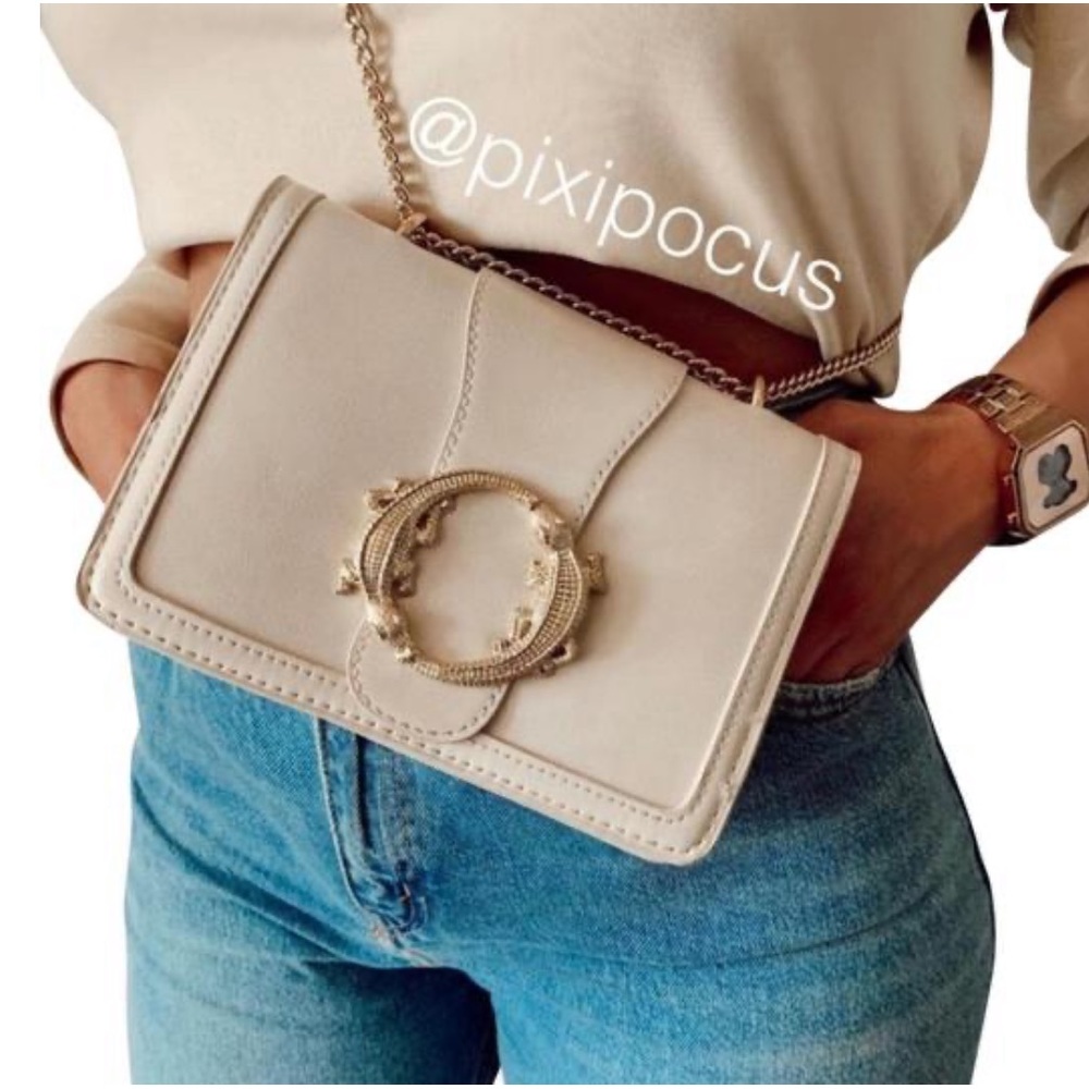 ZARA Gold Crocodile Crossbody Bag White